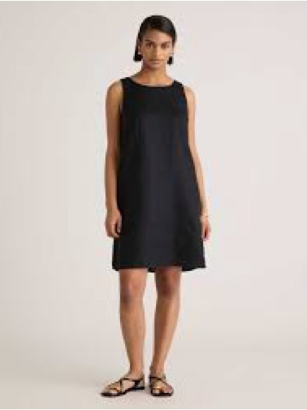 BECASA Black 100% Linen Sleeveless Shift Dress - Scoop Neck Vacation Beach Dress
